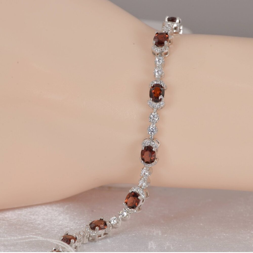 NEW 925 STERLING NATURAL GARNET GEMSTONE BRACELET 7"